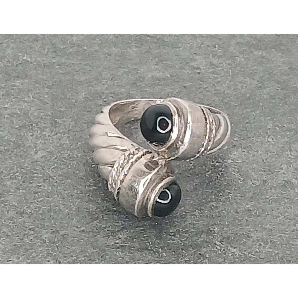Vtg 925 Sterling Silver Ring 10g Total Cable Twist Black Onyx Snake Eyes size 8